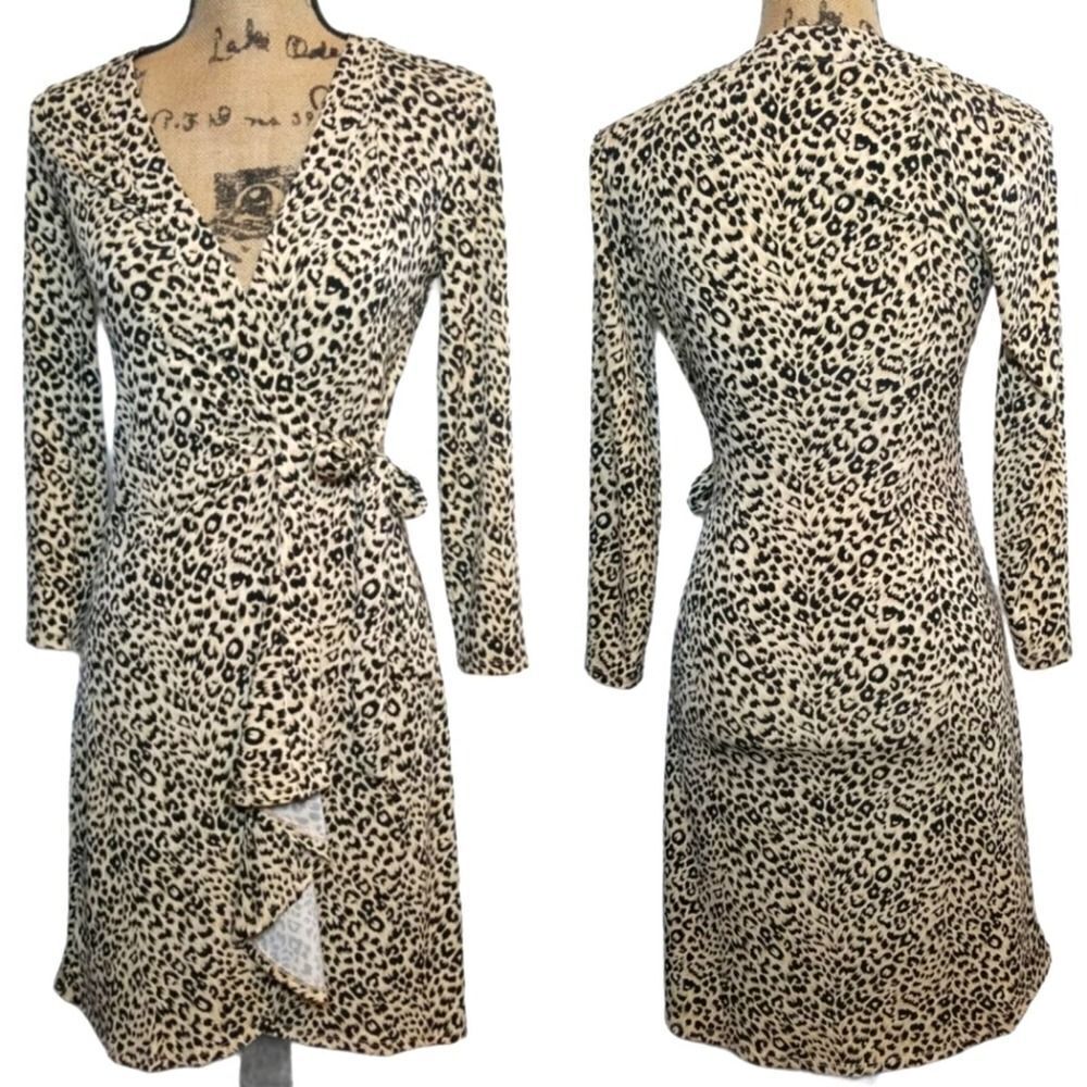 BCBGMaxAzria Tan Leopard Print Faux Wrap Dress